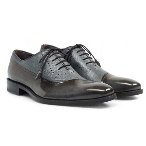 Mezlan "Postdam" Grey Genuine Calfskin / Deerskin Ossxford Shoes 16409.