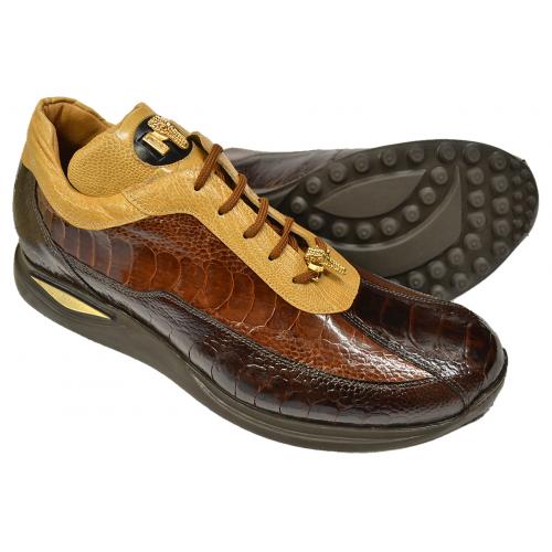 Mauri 8727 Dark Brown / Tabac / Light Caramel Genuine Ostrich Leg Sneakers