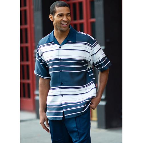 Montique Navy / White Horizontal Striped / Woven Short Sleeve Outfit 1911