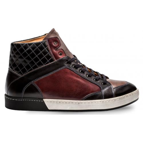 Bacco Bucci Black Multi "Crawford'' Genuine Hand-Burnished Calfskin Leather Sneakers 6370-35.