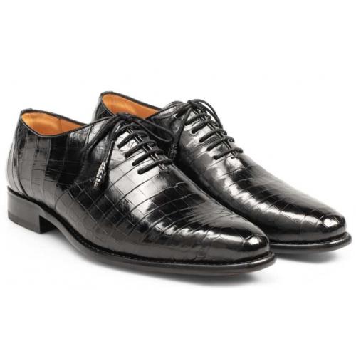 Mezlan Black Genuine Alligator Plain Toe Oxford Shoes 4291-J.