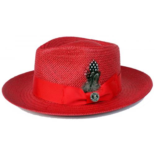 Bruno Capelo Red Teardrop Fedora Straw Hat ES-754