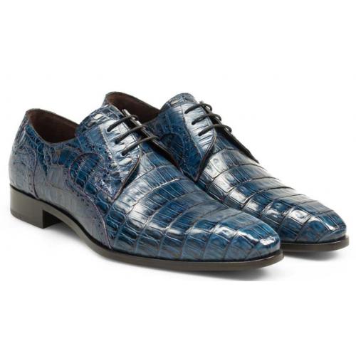 Mezlan Blue Genuine Crocodile Plain Toe Oxford Shoes 14527-F.