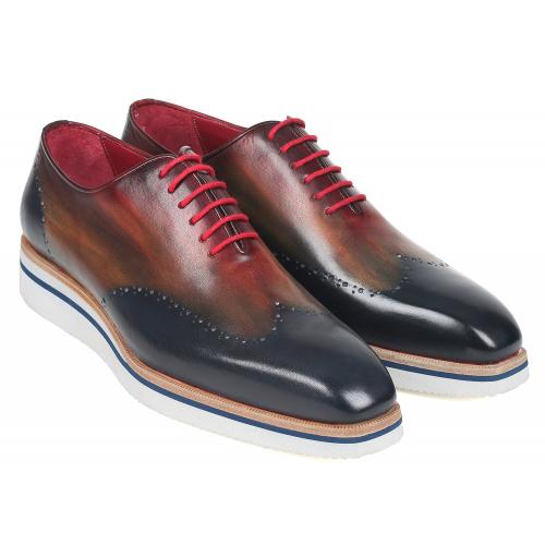 Paul Parkman "187-MIX-NVY" Multicolor Genuine Leather Wingtip Oxfords Oxfords Shoes.