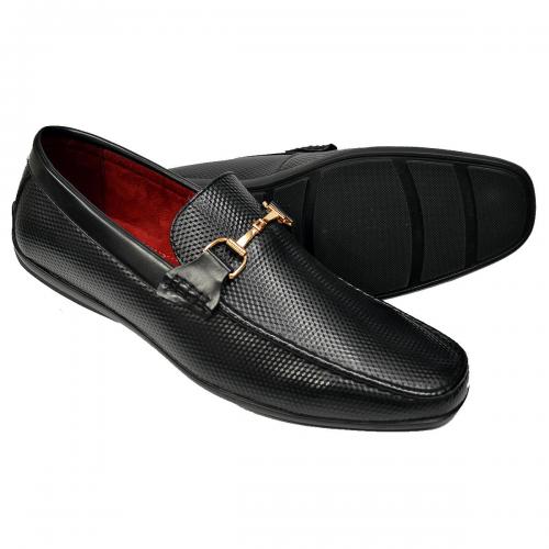 Tayno "Claicus" Black Woven Vegan Leather Bit Strap Driving Loafers