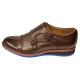 Tayno "Duval" Coffee Brown Vegan Leather Contrast Sole Double Monk Strap Sneakers