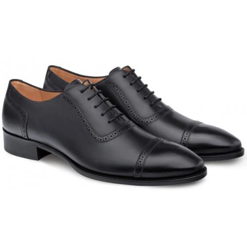 Mezlan "Belgrade" Black Genuine Calfskin Perforated Cap Toe Oxford Shoes 9208.