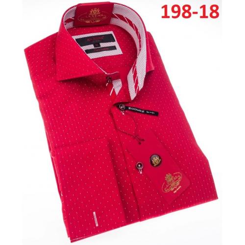 Axxess Red / White Polka Dot Design Modern Fit Dress Shirt With French Cuff 198-18.
