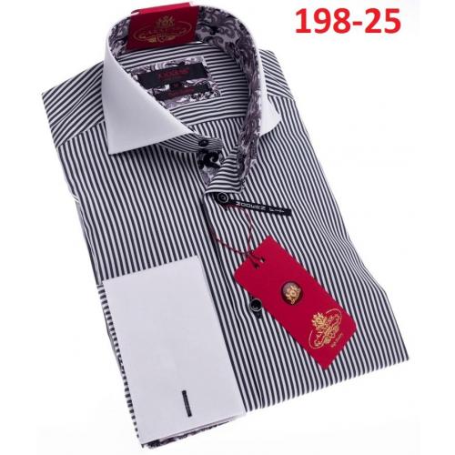 Axxess White / Black Stripes Cotton Modern Fit Dress Shirt With French Cuff 198-25.