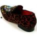 Fiesso Red Black Genuine Leather Leopard Print Ornamented Slip On Shoes FI7422.