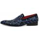 Fiesso Black Genuine Suede Blue Stoned Slip On Shoes FI7415.