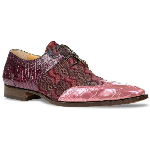 Mauri Grape / Pink Genuine All-Over Alligator / Fabric Hand Painted Lace Up Shoes.