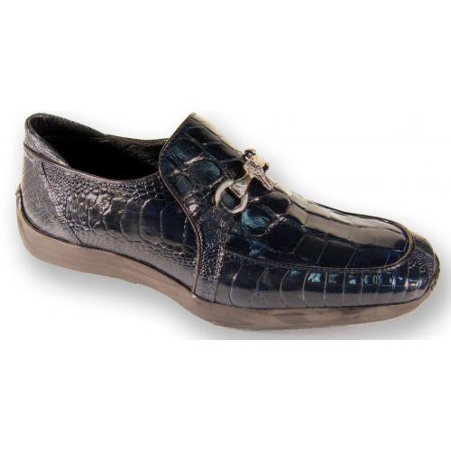 Mauri Black Genuine Alligator / Ostrich Leg Loafers Shoes.