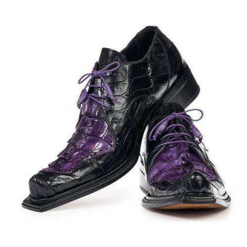 Mauri Black / Purple Genuine Baby Crocodile / Hornback Tail Lace-up Shoes.