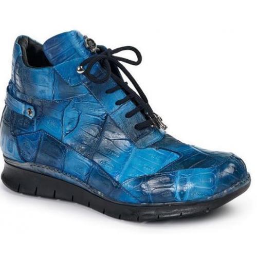 Mauri Turquoise Blue Genuine All Over Crocodile High Top Sneakers.