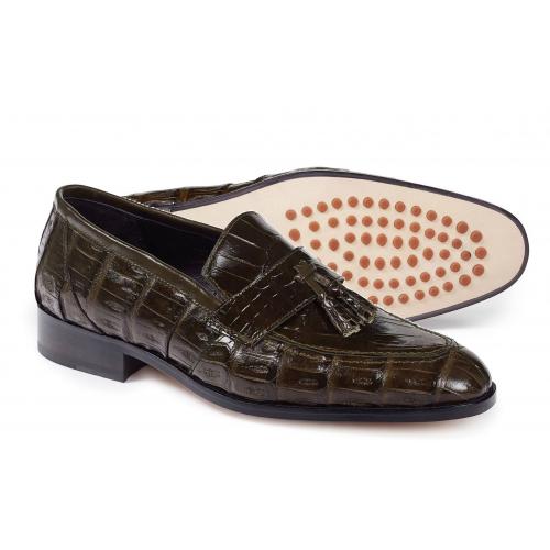 Mauri Olive Green Genuine Crocodile Loafers Shoes.