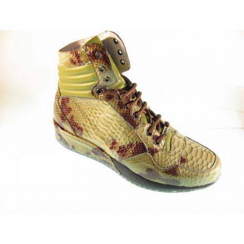 Mauri Olive Green Genuine Snake Leather Sneakers.