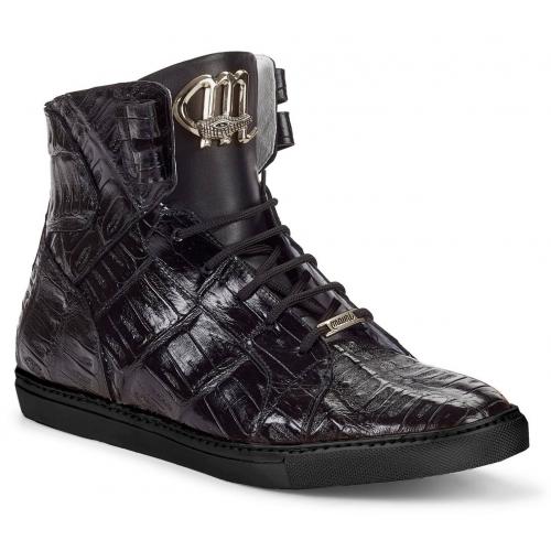 Mauri Black Genuine All Over Crocodile High Top Sneakers.