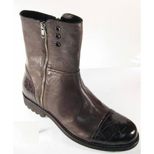 Mauri Drak Brown Genuine Alligator Side Zipper Boots .