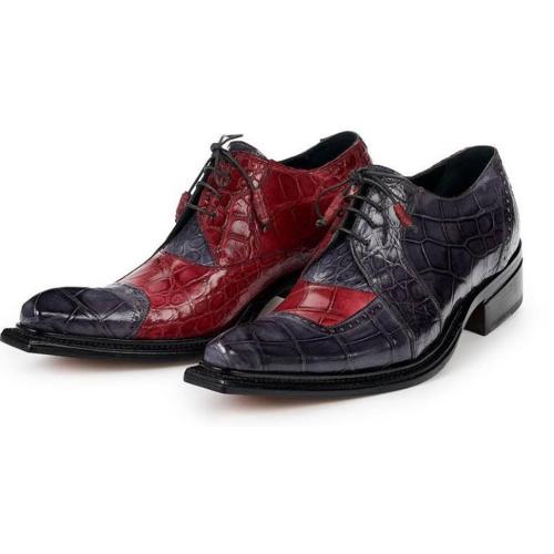 Mauri Red / Charcoal Grey Genuine All Over Alligator Oxford Shoes.