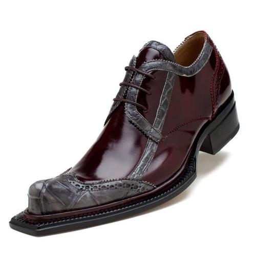 Mauri 44264 Grey / Burgundy Genuine Alligator / Polished Calfskin Wingtip Oxford Shoes.