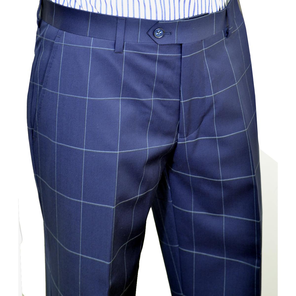 I-Deal Navy Blue / White Windowpane Super 150's Wool Modern Fit Suit ...