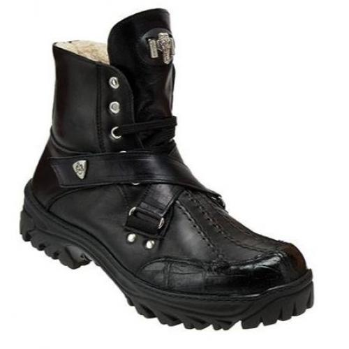Mauri Black Genuine All- Over Baby Alligator Loafer Shoes.