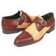 Paul Parkman "409DN29" Beige / Brown Genuine Iguana Captoe Monkstraps Shoes .