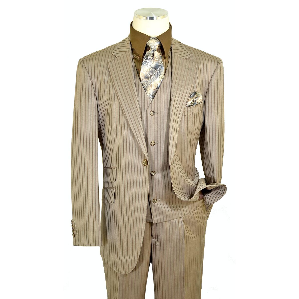 Luciano Carreli Taupe Shadow Stripe Super 150's Wool Classic Fit Vested ...