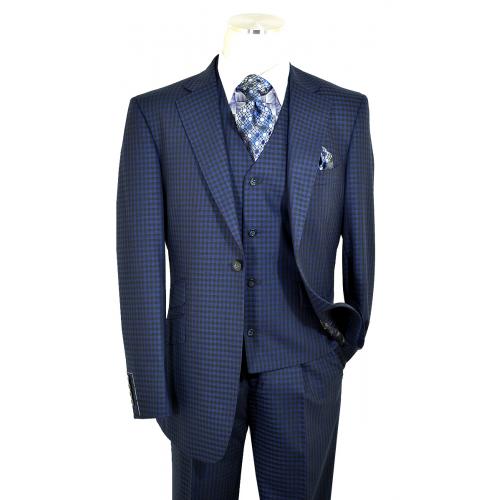 Luciano Carreli Black / Blue Plaid Super 150's Wool Classic Fit Vested Suit 6298-2097