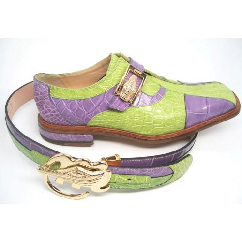 Mauri 2403 Lime Green / Lavender Genuine Alligator Shoes.