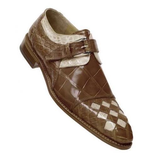 Mauri Taupe / Beige Genuine Alligator Monkstrap Loafers Shoes  .