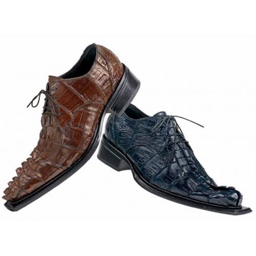 Mauri 42635 Cognac & Wonder Blue Genuine All Over Genuine Hornback Crocodile Tail Shoes.