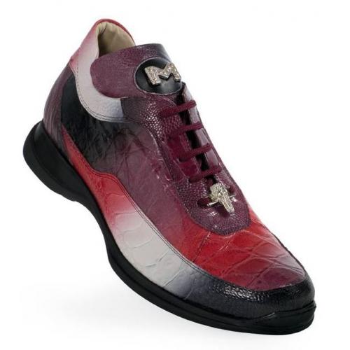 Mauri "8900/2" Black / Gray / Red / Purple Genuine Ostrich Leg / Alligator Sneakers.
