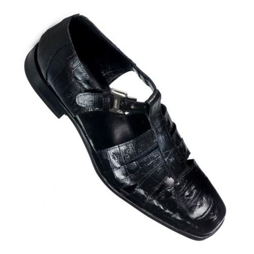 Mauri Black Genuine Crocodile Monkstrap Sandals.