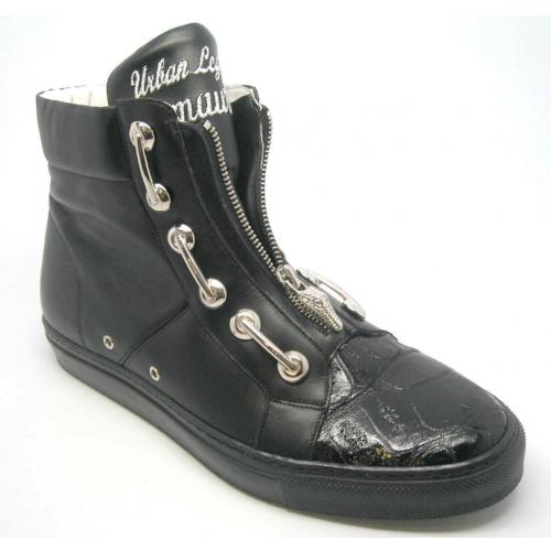 Mauri Black Genuine Crocodile / Nappa Leather With Silver Hardware Sneakers.