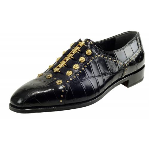 Mauri Black Genuine Alligator With Gold Color Ornament Loafers.