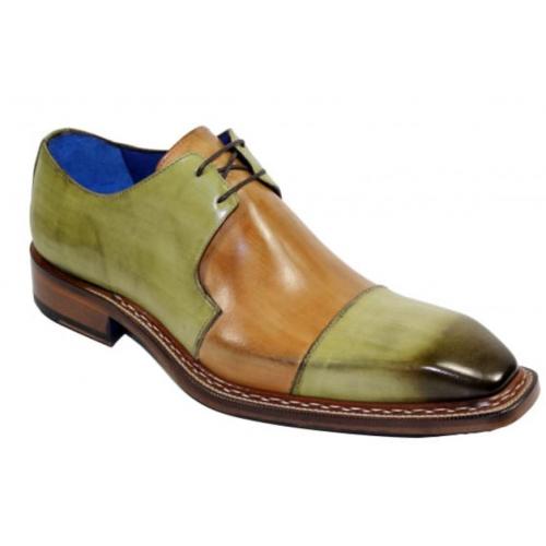Emilio Franco "Marino" Olive / Cognac Hand Painted Calfskin Lace-Up Shoes.