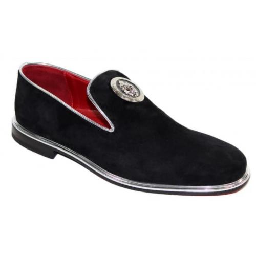Emilio Franco "EF286L" Black / Silver Genuine Suede Loafer Shoes.