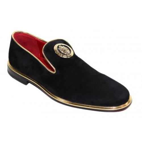 Emilio Franco "EF286L" Black /Gold Genuine Suede Loafer Shoes.
