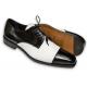 Mezlan "Soka" White / Black Genuine Deerskin / Polished Calfskin Cap Toe Shoes 15089