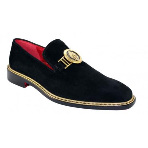 Emilio Franco "EF102" Black Genuine Suede Loafer Shoes.