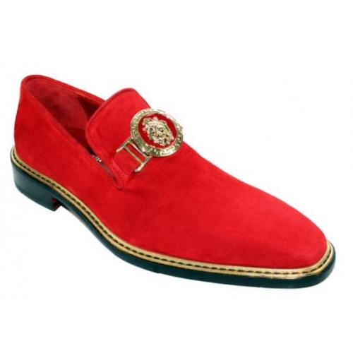 Emilio Franco "EF102" Red Genuine Suede Loafer Shoes.