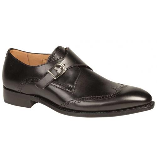 Mezlan "G121" Black Genuine Calfskin Wing Tip Monk Strap Shoes.