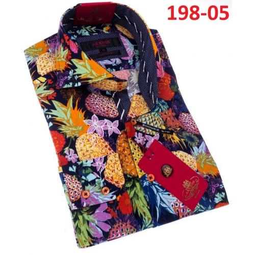 Axxess  Multicolored Cotton Flowery Design Modern Fit Dress Shirt With Button Cuff 198-05.