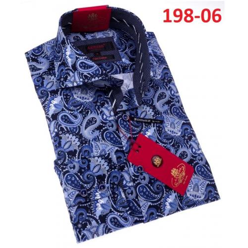 Axxess Blue / Black Cotton Paisley Design Modern Fit Dress Shirt With Button Cuff 198-06.