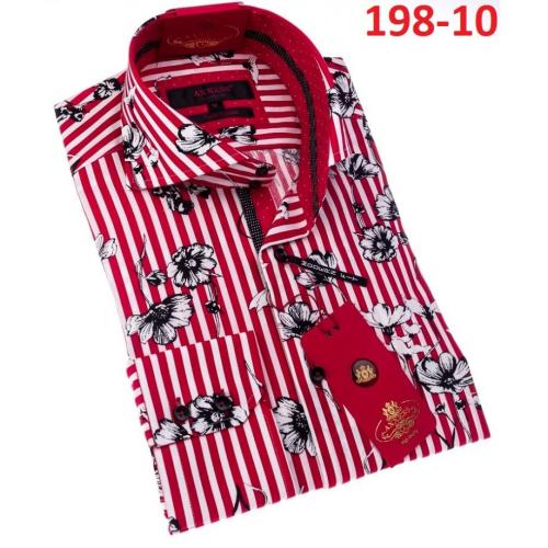 Axxess White / Red / Black Cotton Flowery Stripes Design Modern Fit Dress Shirt With Button Cuff 198-10.