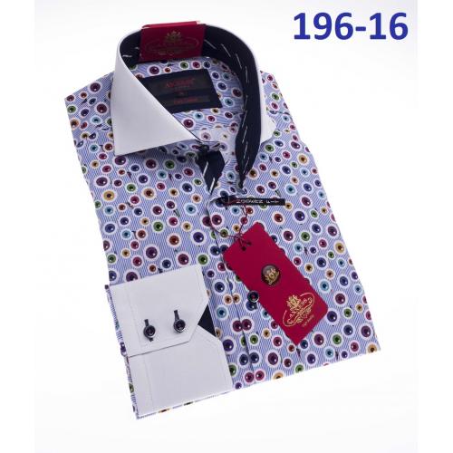 Axxess Light Blue / White / Multicolor Artistic Design Cotton Modern Fit Dress Shirt With Button Cuff 196-16.
