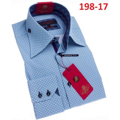Axxess Blue / White Cotton Flowery Design Modern Fit Dress Shirt With Button Cuff 198-17.