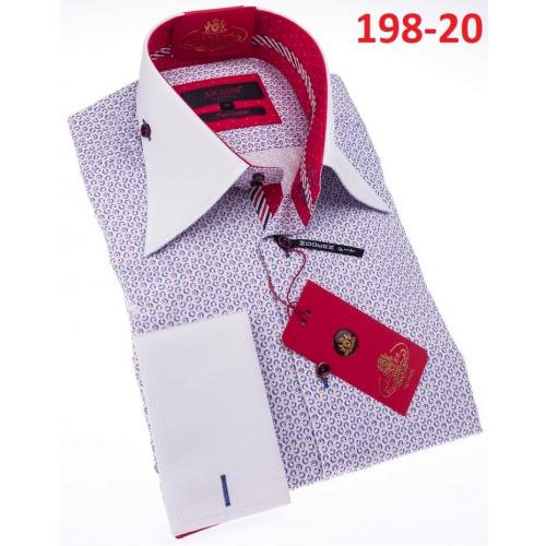 Axxess White / Red / Blue Cotton Modern Fit Dress Shirt With French Cuff 198-20.